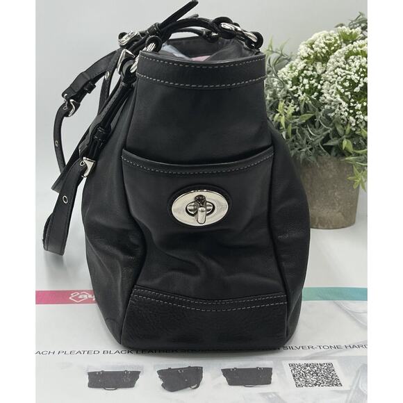 Coach F13759 Authenticated Black Pleated Leather East West Gallery Shoulder Bag - Picture 3 of 12